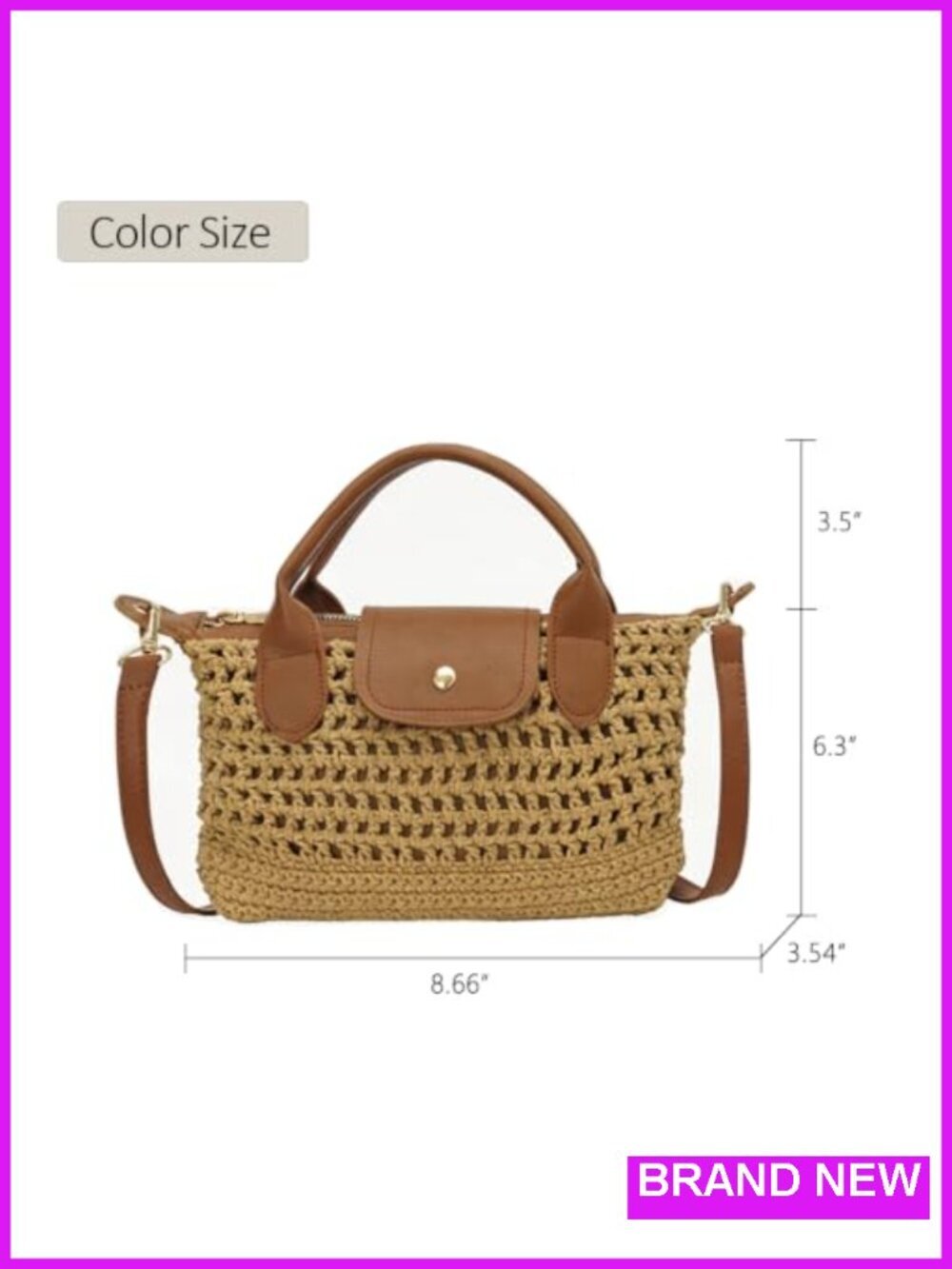 Crochet Tote Bag Small Boho Handbag Leather Trim Crossbody Purse Woven Shoulder - Picture 5 of 6
